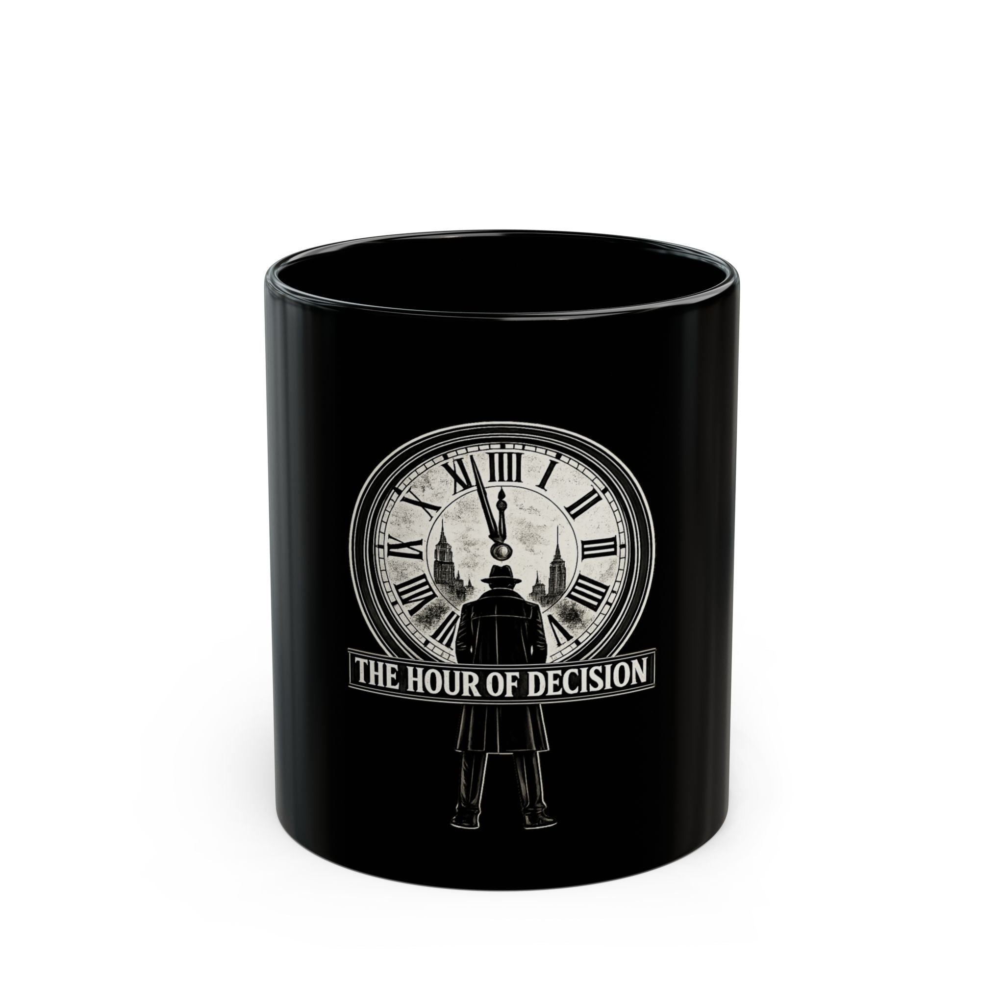 The Hour of Decision | Vintage Film Noir Detective Clock Black Mug (11oz, 15oz).