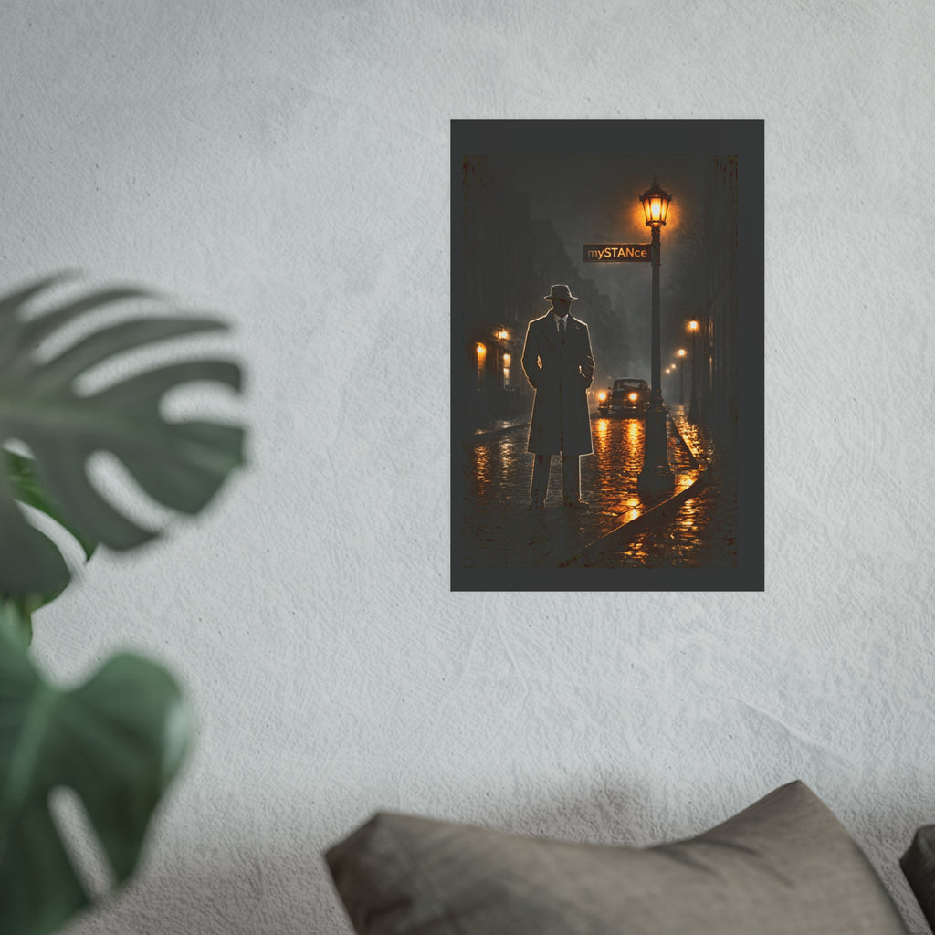 Mystery Noir Office Poster — Vintage Detective Street Scene Satin/Matte Print