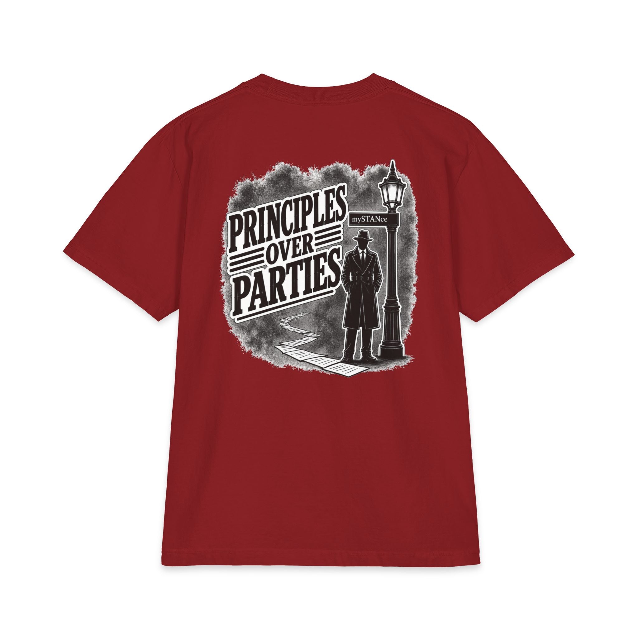 Principles Over Parties T‑Shirt — Vintage Detective Silhouette Graphic