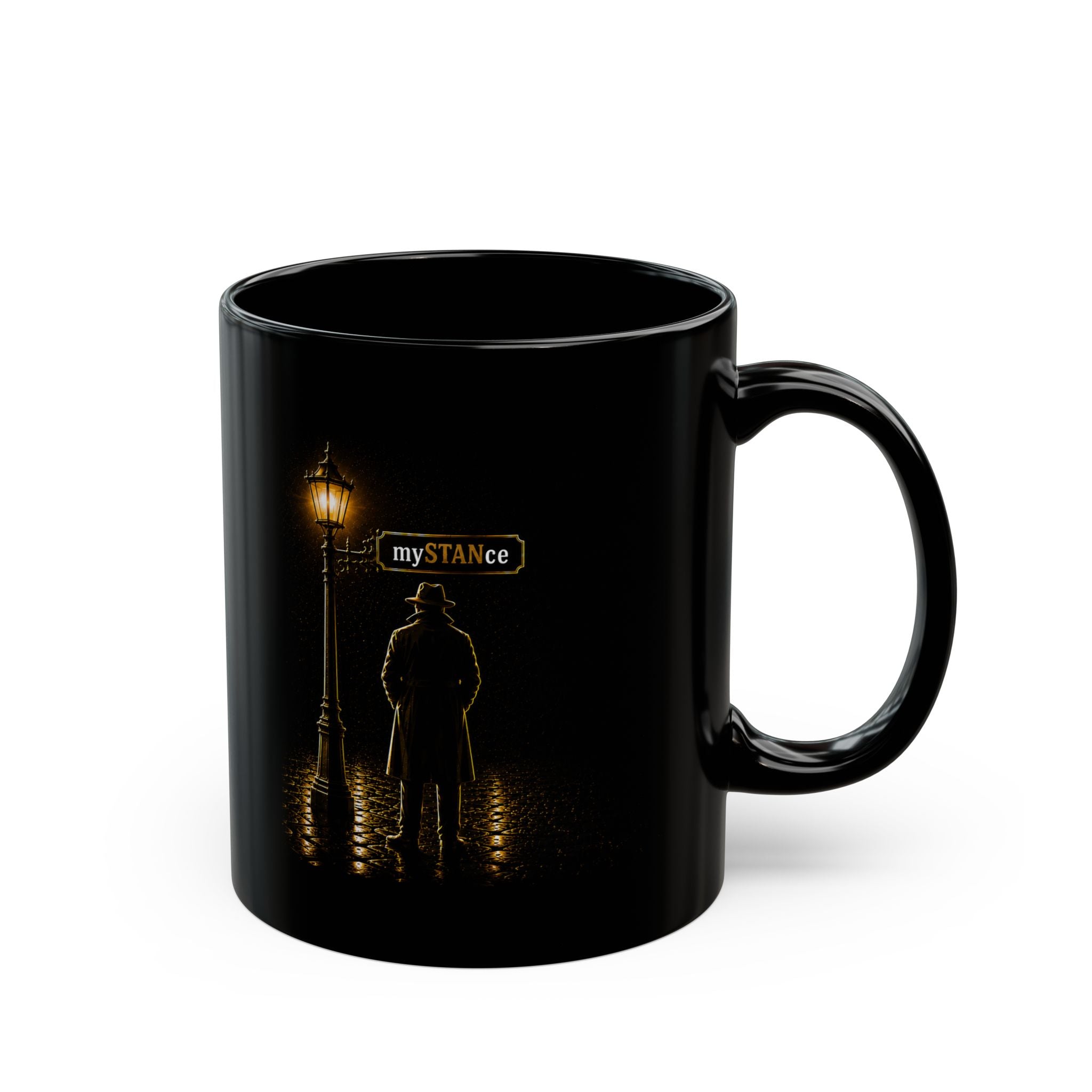 WE THE PEOPLE  "mySTANce" Noir Detective Coffee Mug with Streetlamp Silhouette
