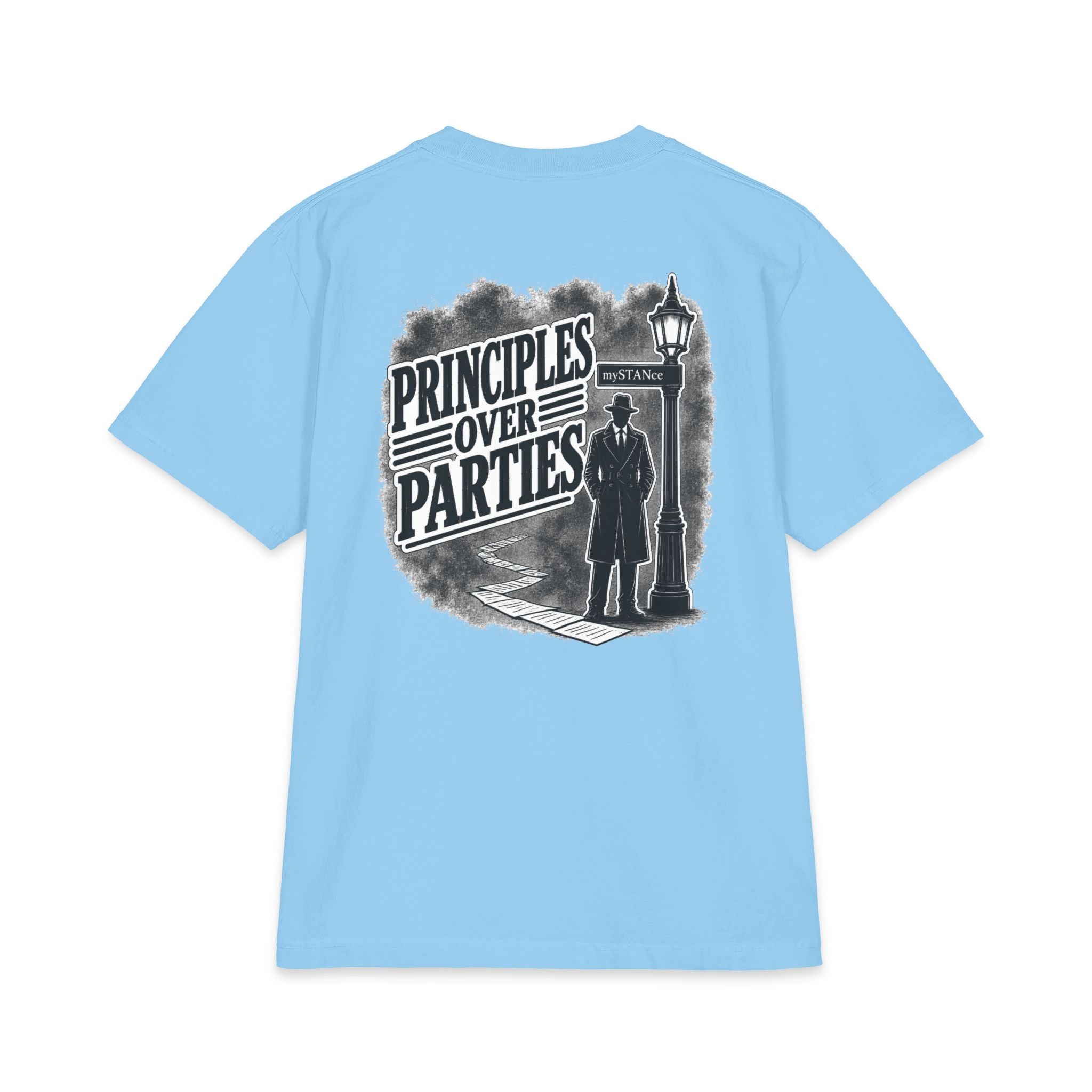 Principles Over Parties T‑Shirt — Vintage Detective Silhouette Graphic