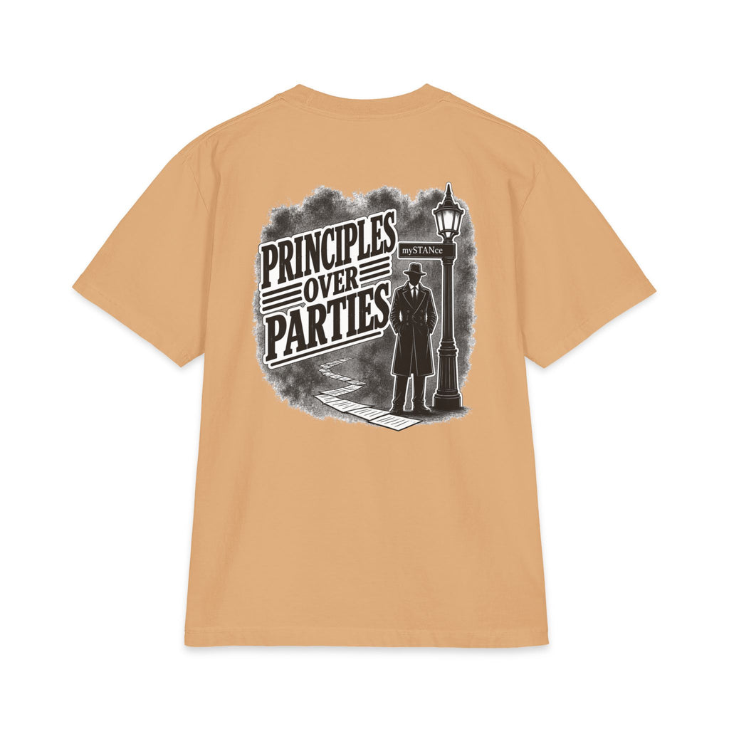 Principles Over Parties T‑Shirt — Vintage Detective Silhouette Graphic