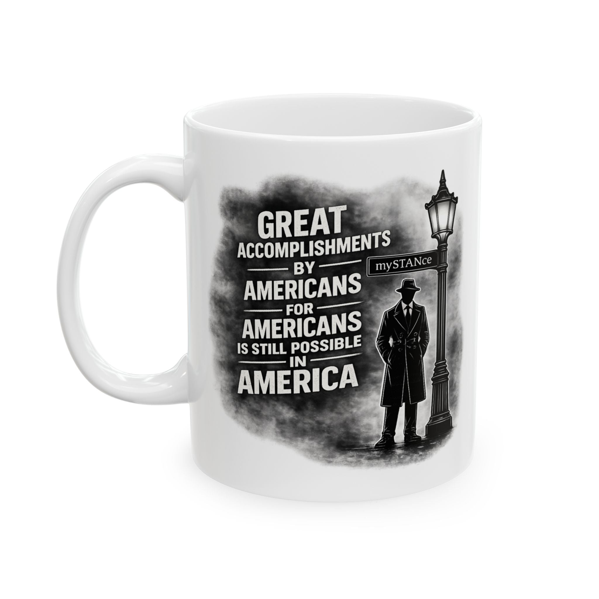 "Great American Accomplishment " Ceramic Mug — Noir Lamppost Design (11oz, 15oz)