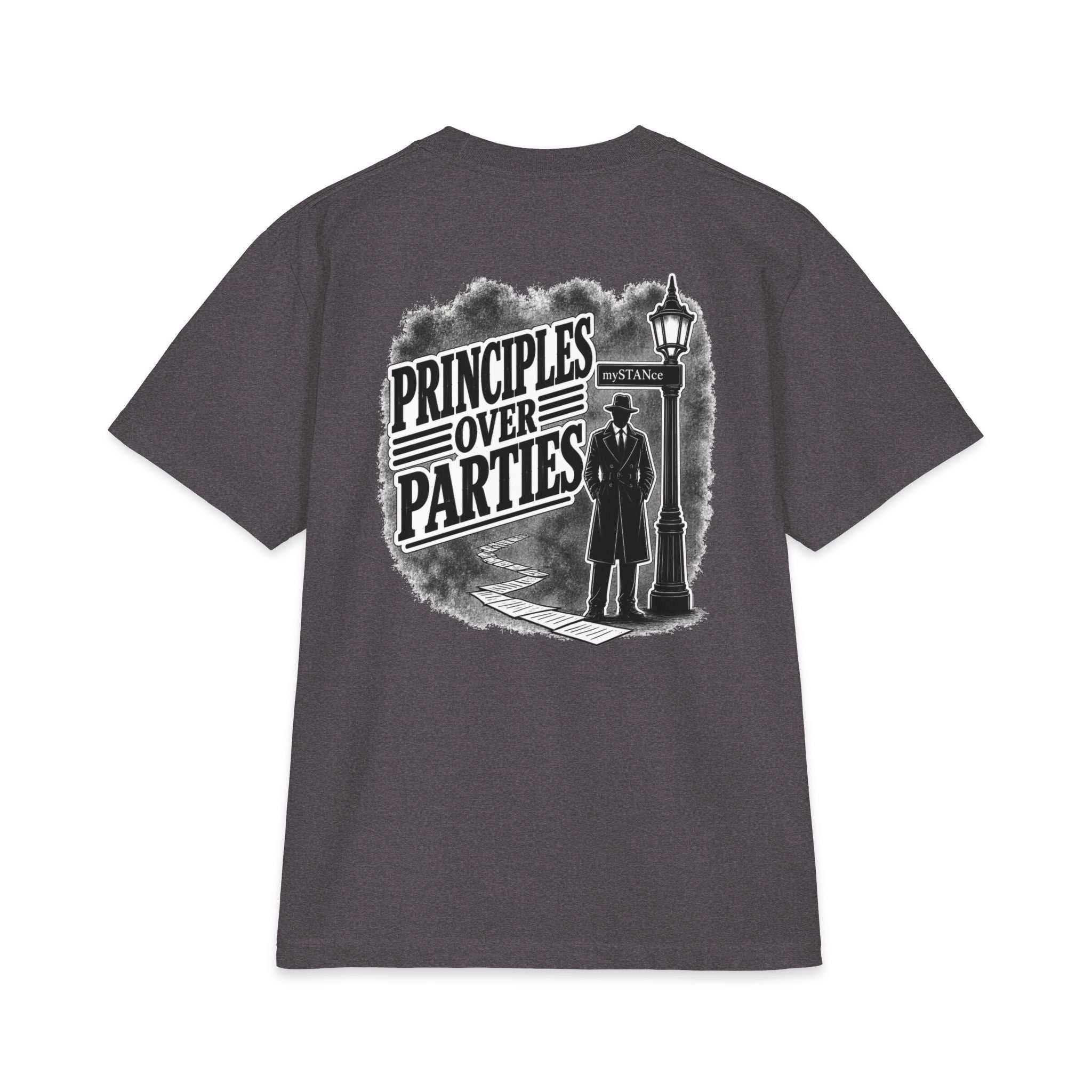Principles Over Parties T‑Shirt — Vintage Detective Silhouette Graphic