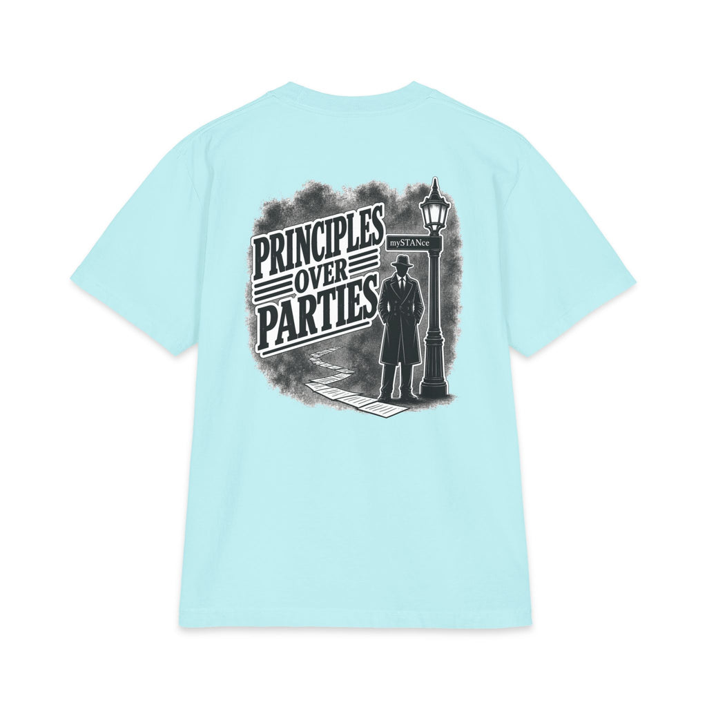 Principles Over Parties T‑Shirt — Vintage Detective Silhouette Graphic