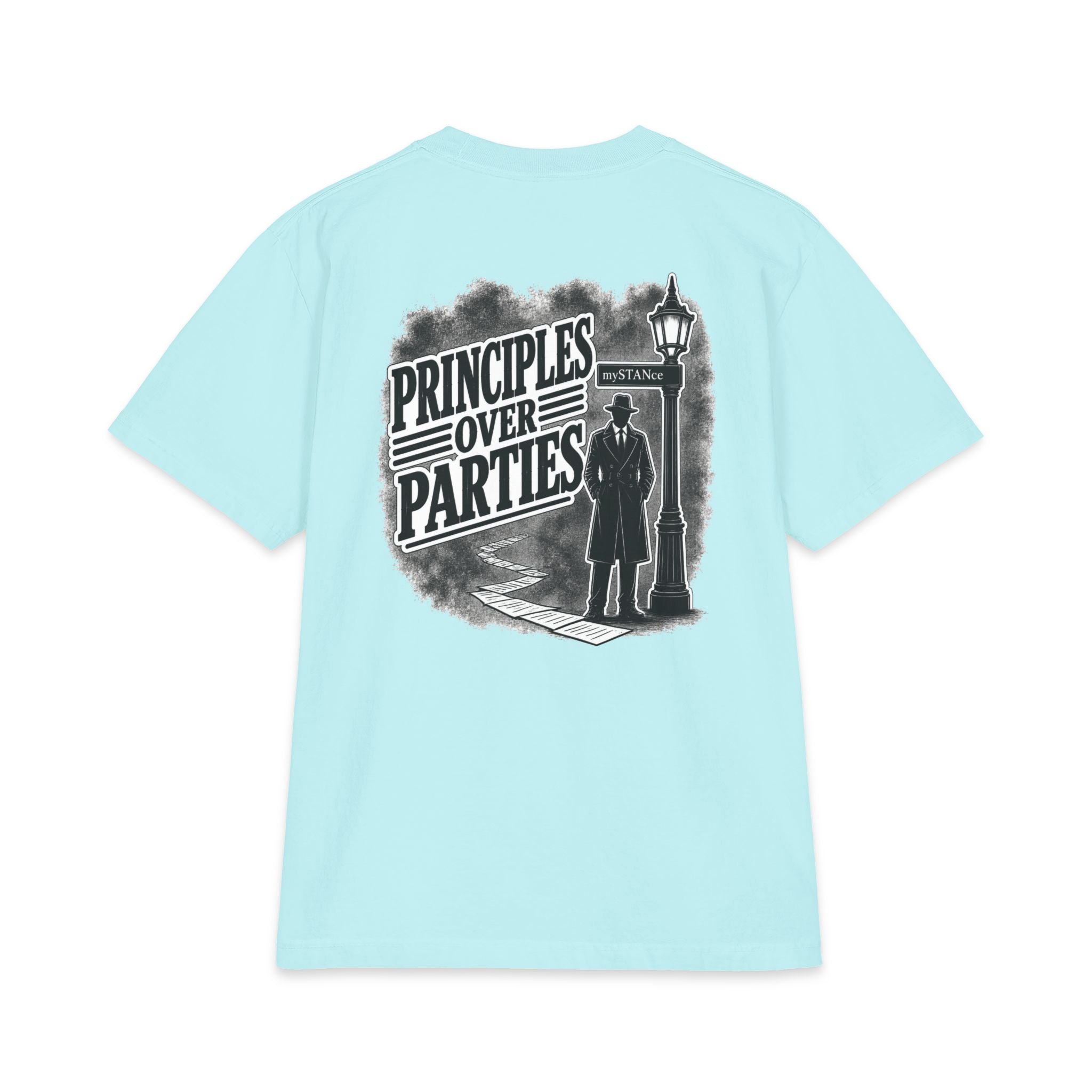 Principles Over Parties T‑Shirt — Vintage Detective Silhouette Graphic