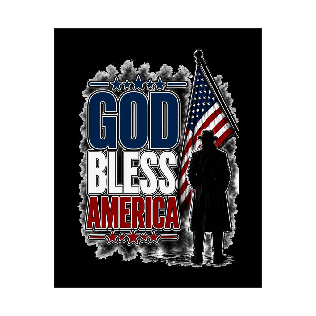 God Bless America Poster | Patriotic Wall Art | USA Flag Decor | American Home Office Print