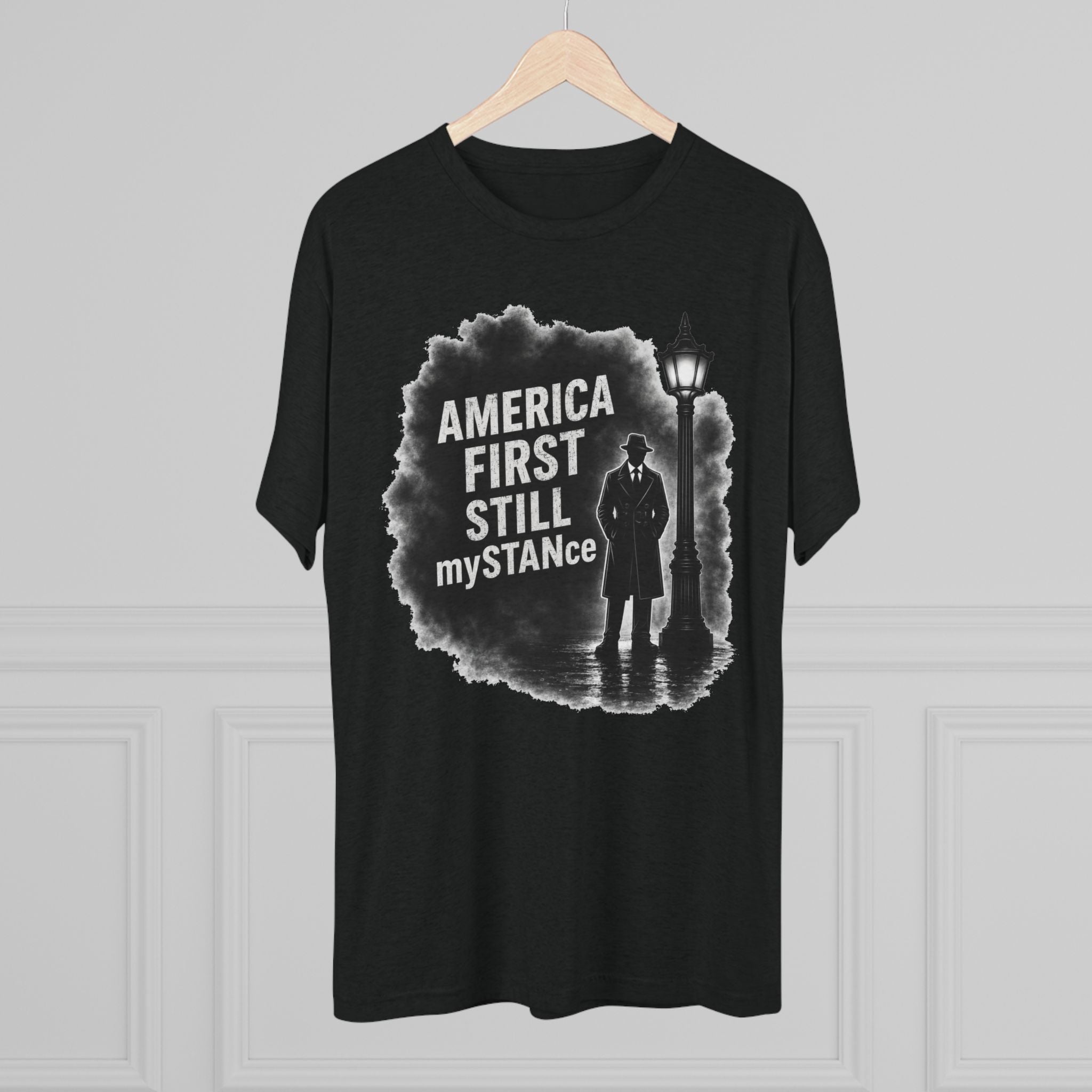 Crew Tee — "America First Still mySTANce" Vintage Shadow Graphic