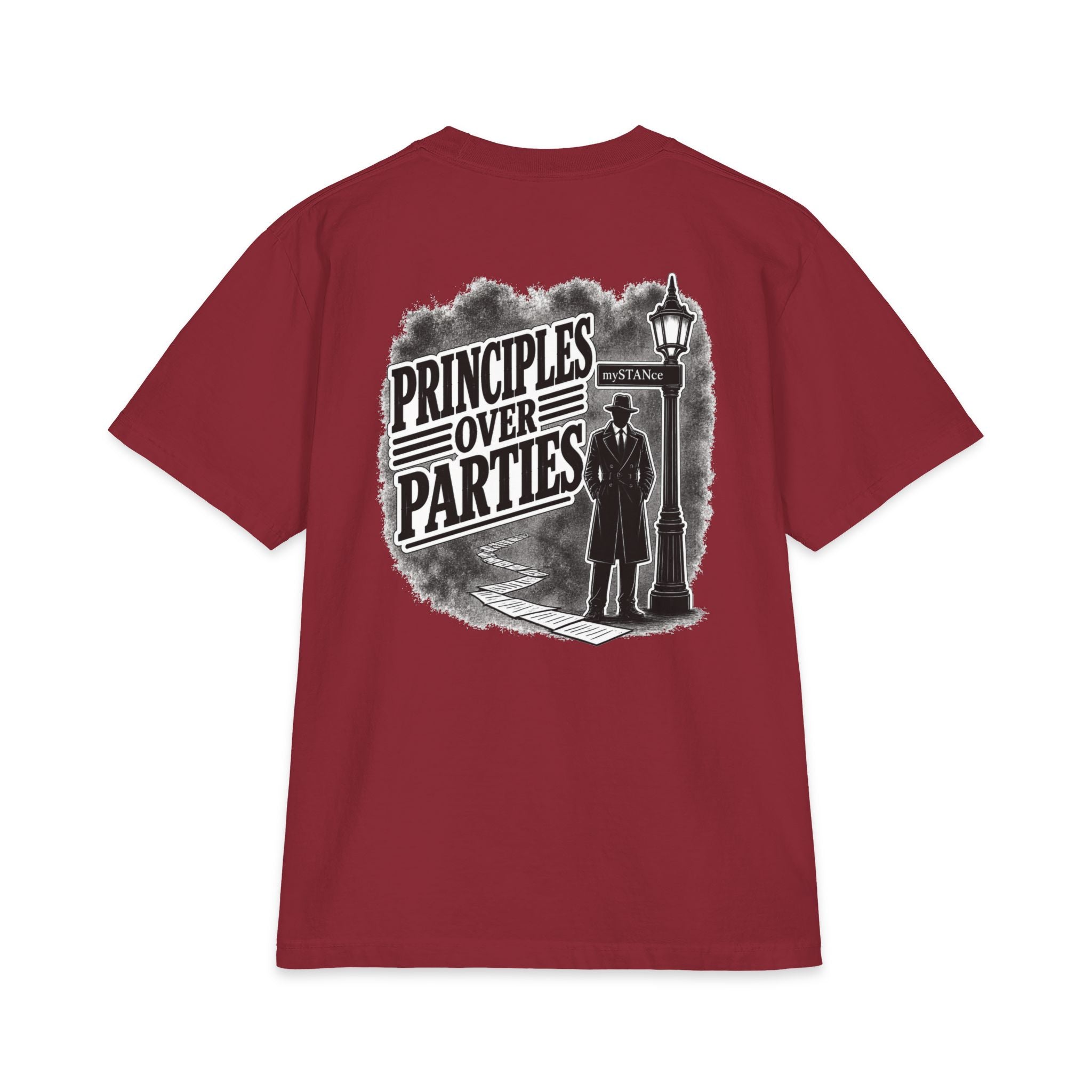 Principles Over Parties T‑Shirt — Vintage Detective Silhouette Graphic